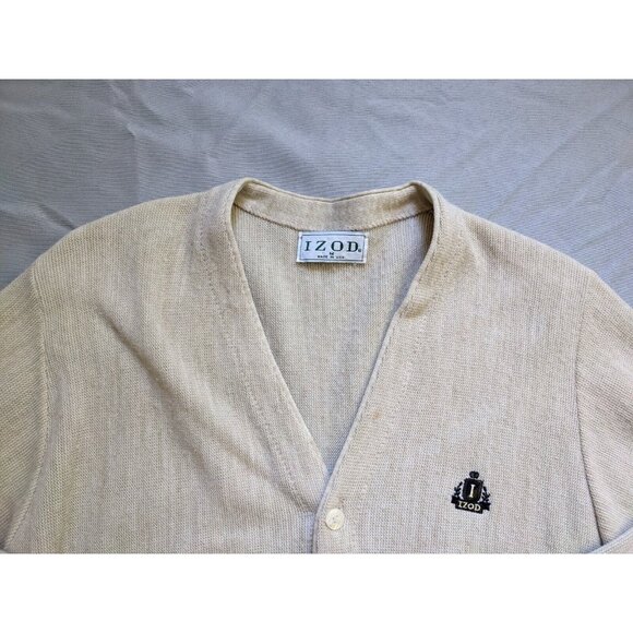 Vintage Izod Sweater Beige Cardigan Button Up 80s Mens Size M - Picture 3 of 9